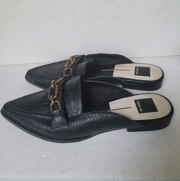 Dolce Vita Black Mules with Gold Chain Detail - Picture 2 of 6